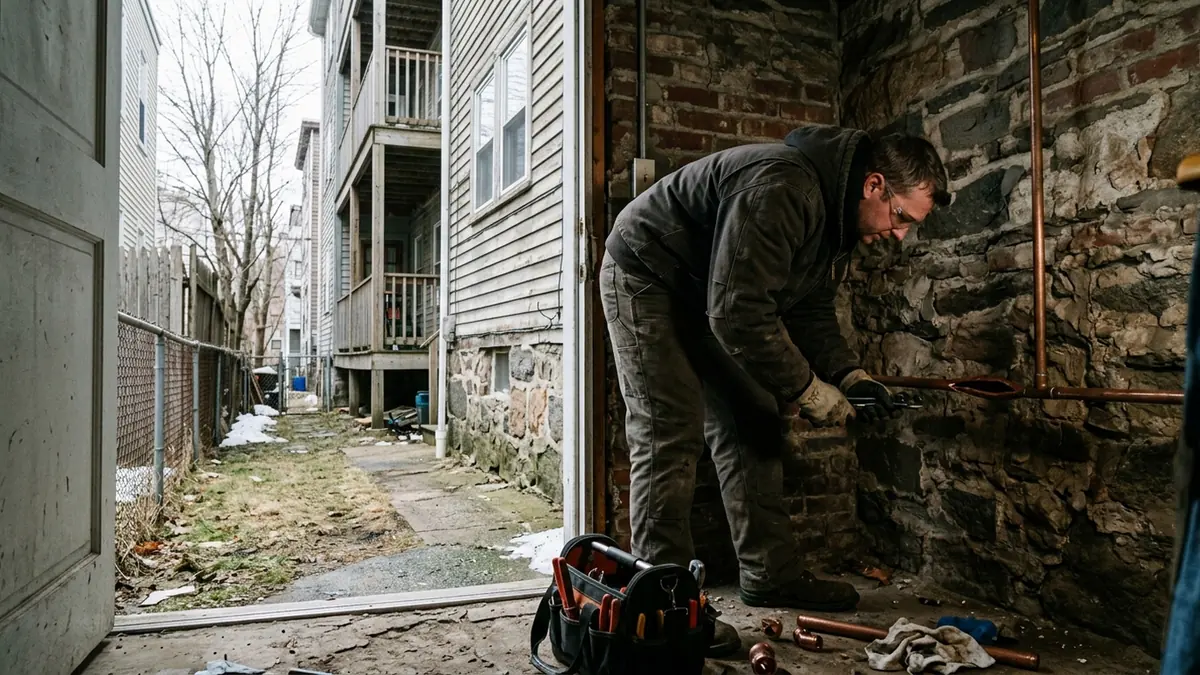 Burst pipe repair in Boston, MA — illustrative local service scene