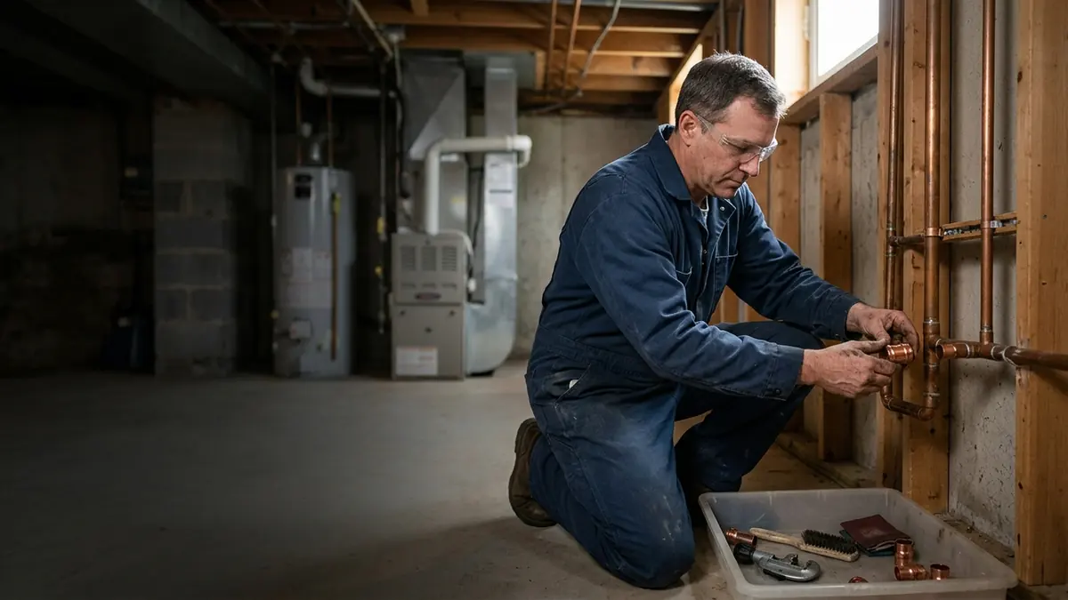 Burst pipe repair — illustrative local service scene