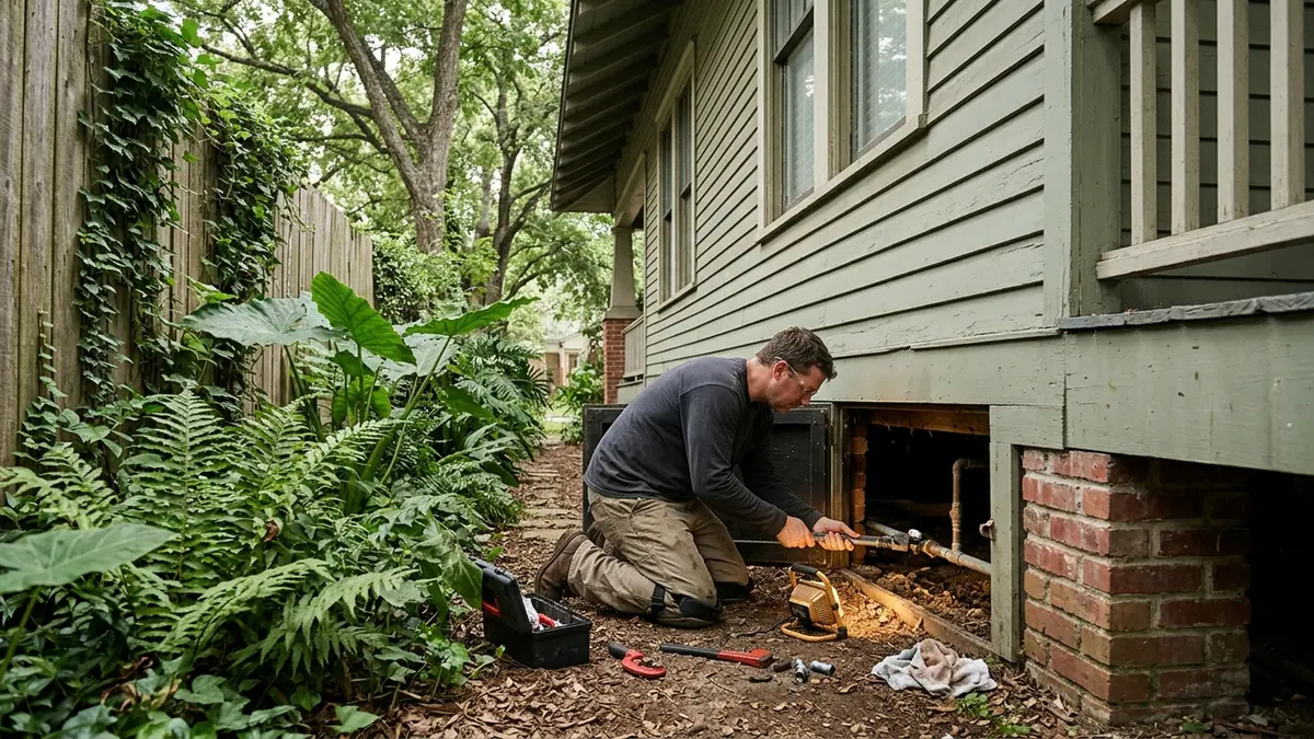 Burst pipe repair in Houston, TX — illustrative local service scene
