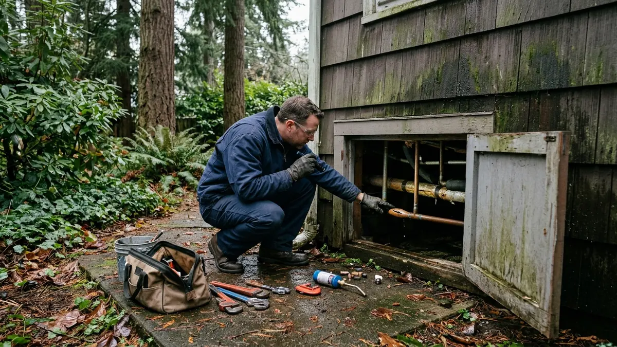 Burst pipe repair in Portland, OR — illustrative local service scene